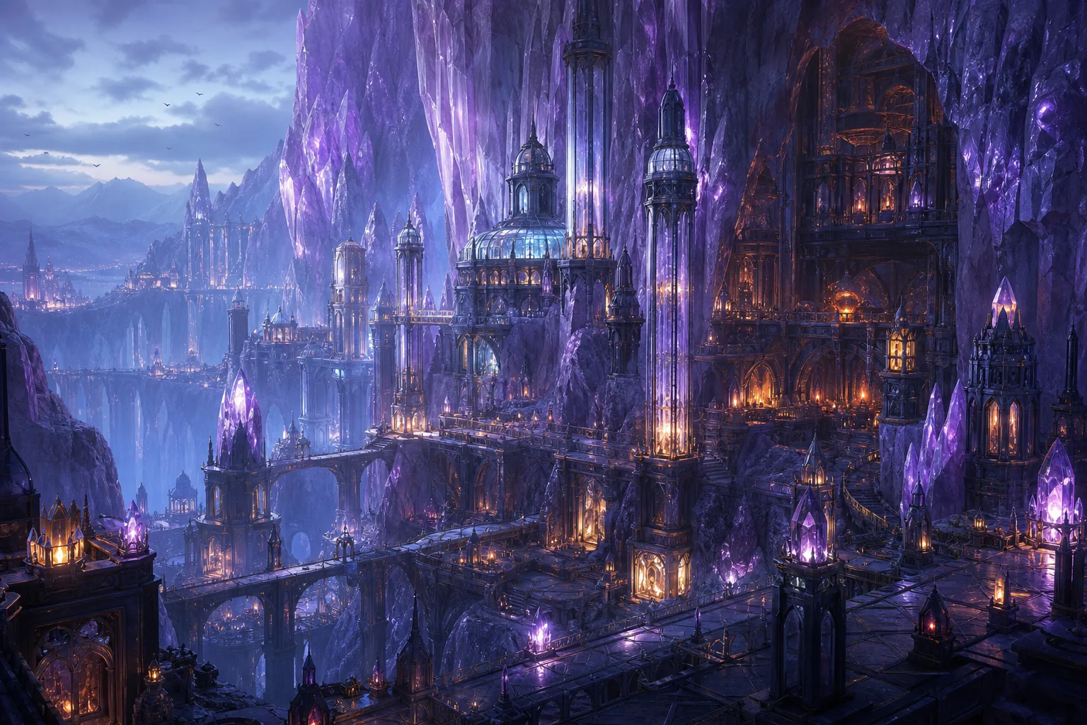 Kristallhallen und Lichtbrechertürme von Auralith